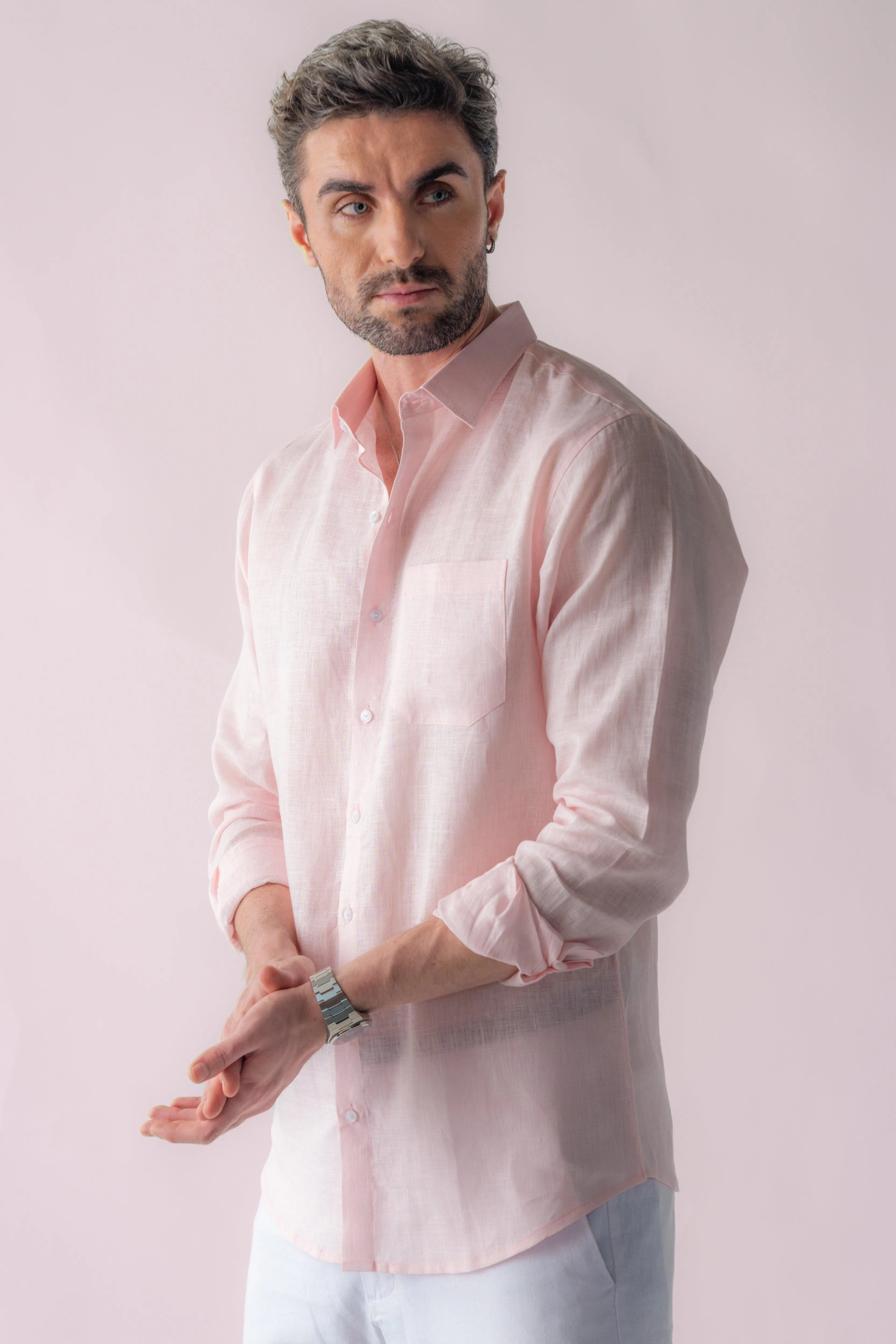 100% Linen Soft Touch Pearl Pink Shirt