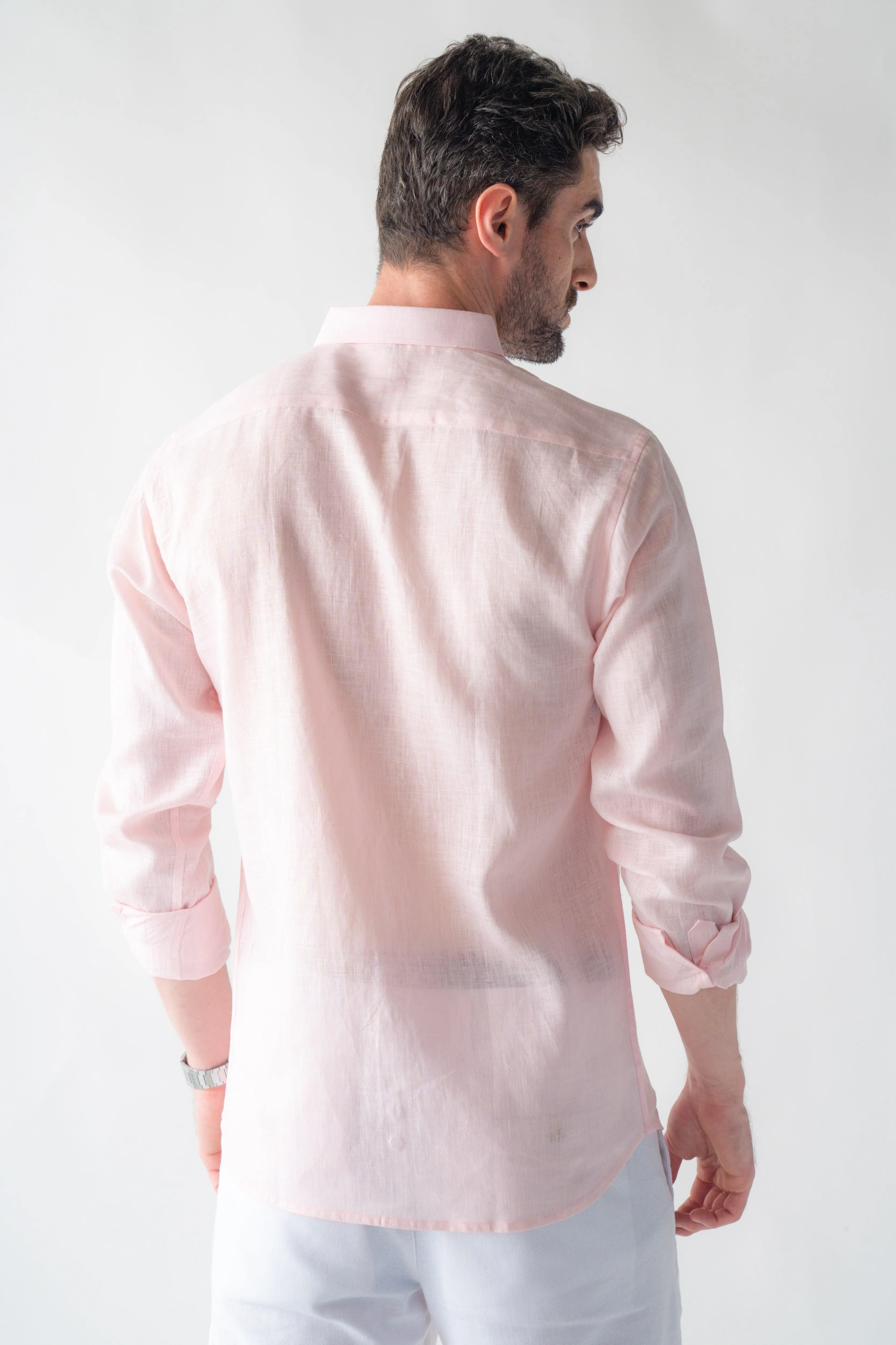 100% Linen Soft Touch Pearl Pink Shirt