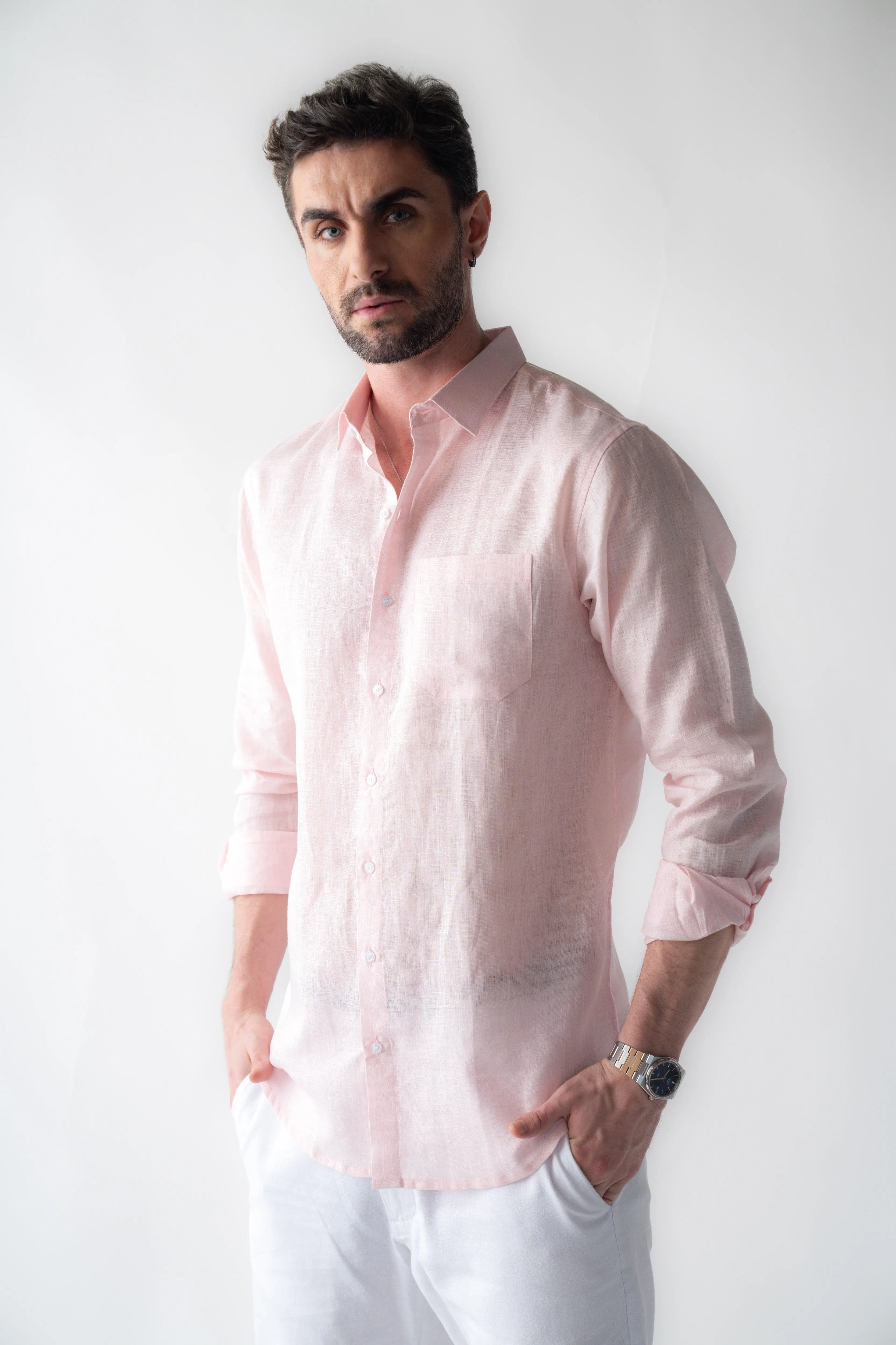 100% Linen Soft Touch Pearl Pink Shirt