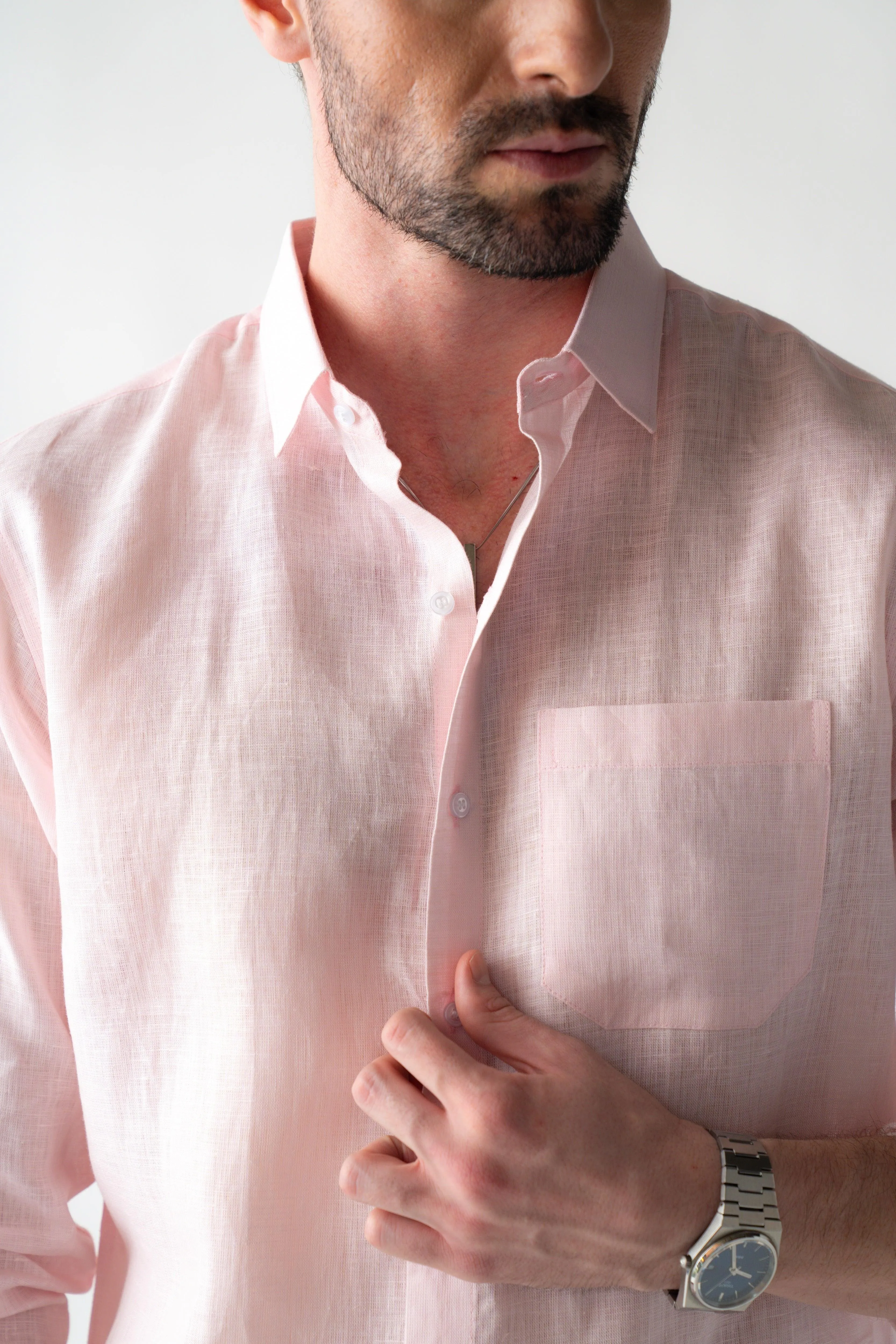 100% Linen Soft Touch Pearl Pink Shirt