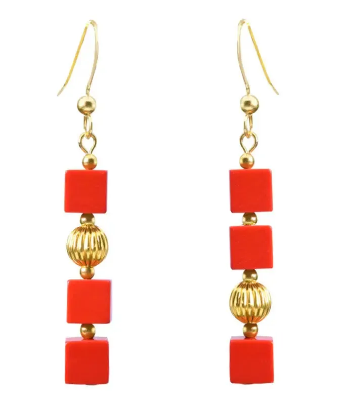 14K Gold Cinnabar Candy Drop Earrings