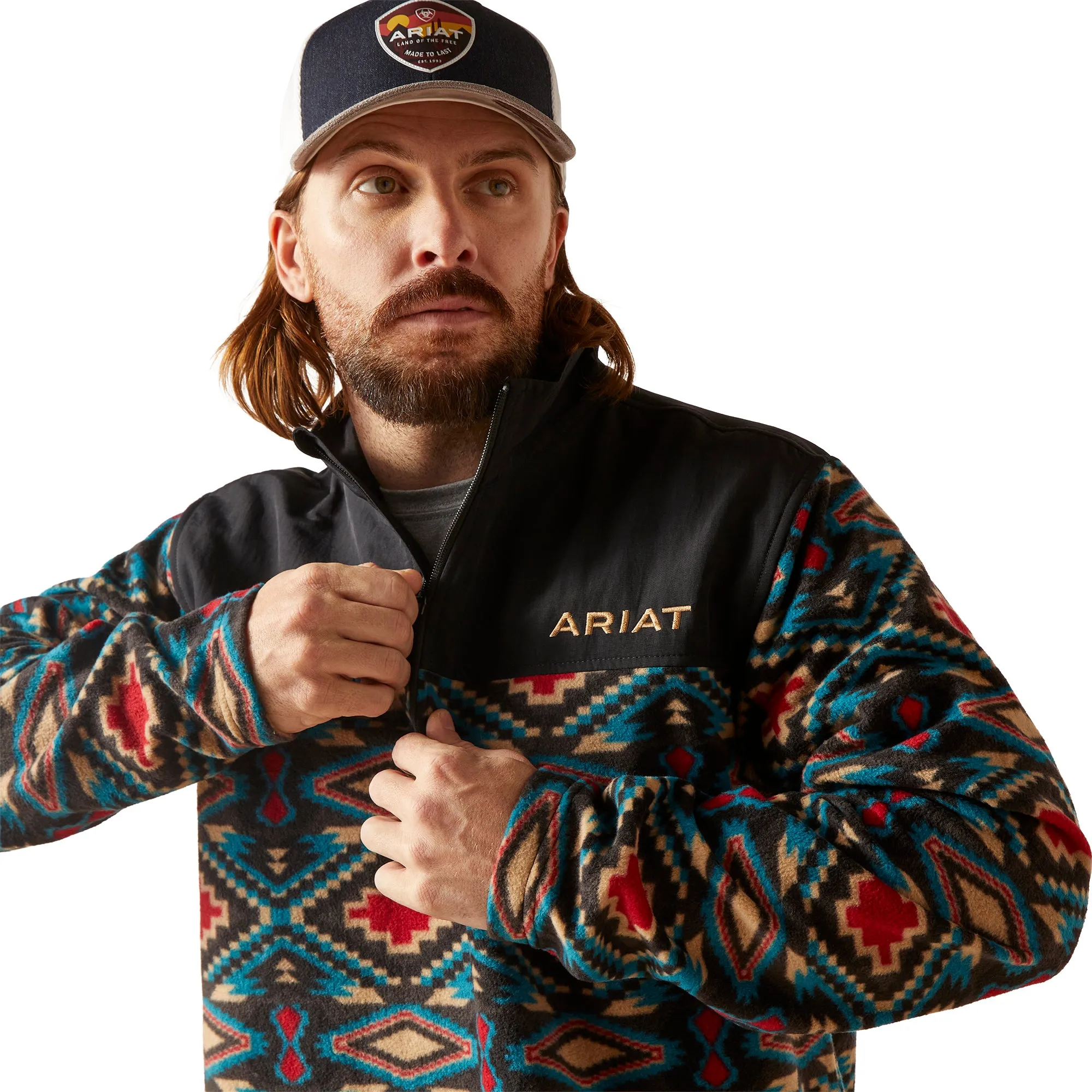 Ariat Men's Basis 2.0 1/4 Zip Biscay Bay Aztec Pattern Sweatshirt 10046141