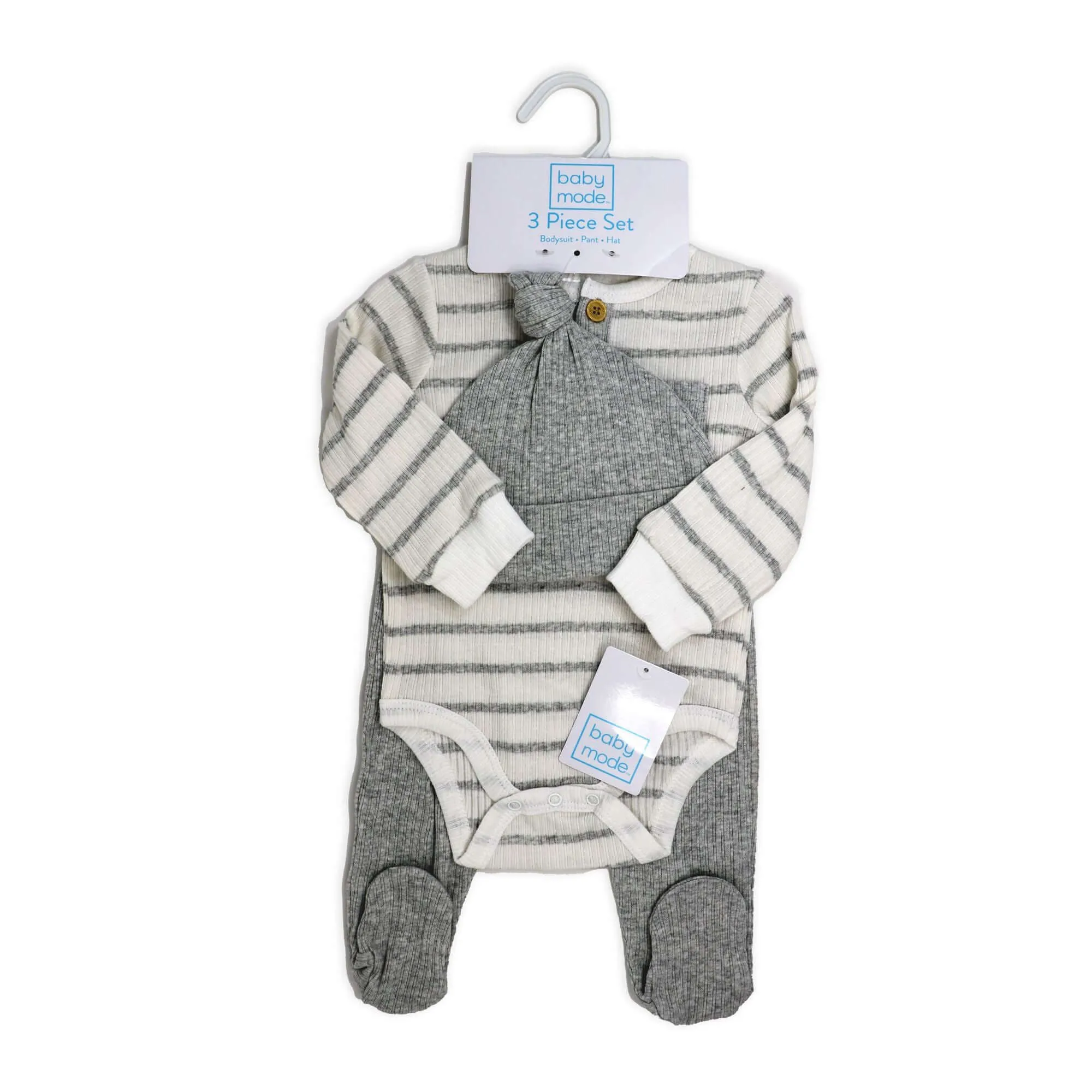 Baby Boy's Jogger Set with Hat - Grey Stripes