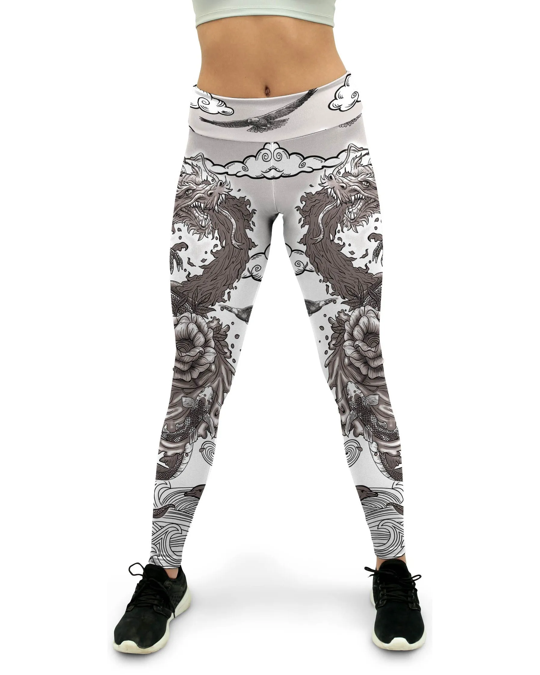 B&W Tattooed Dragon Yoga Pants