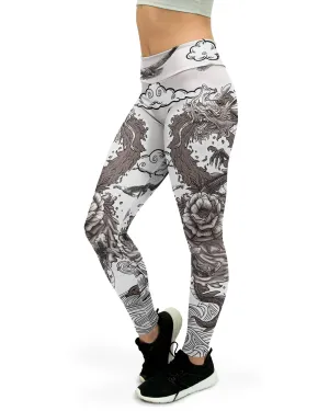 B&W Tattooed Dragon Yoga Pants