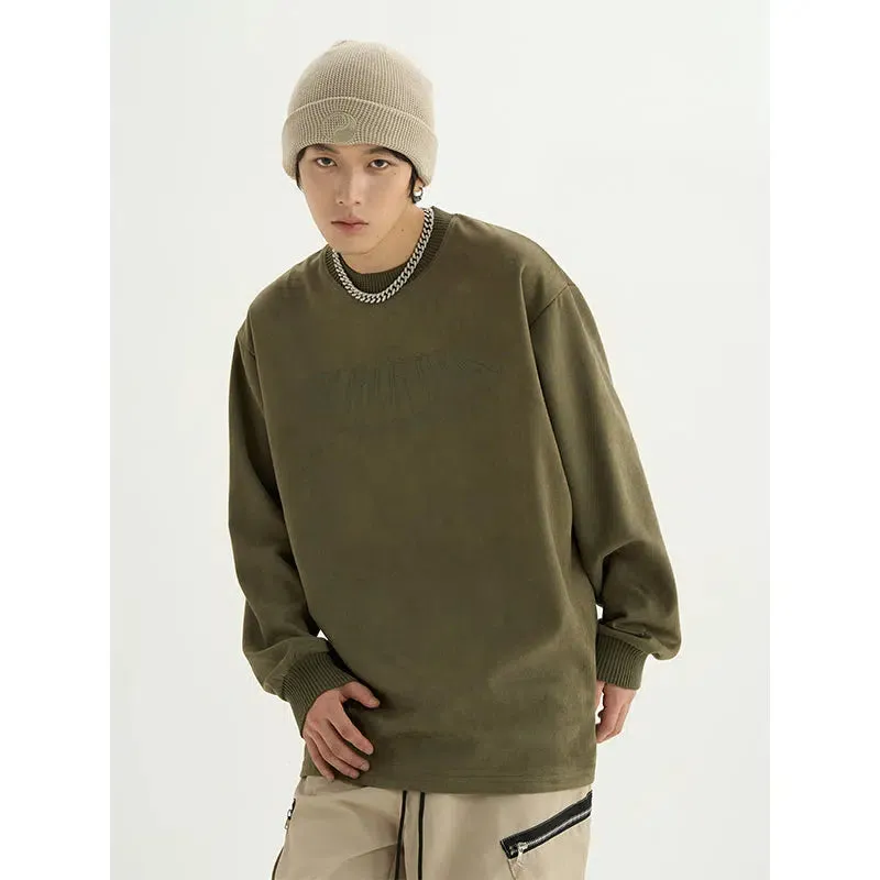 Casual Suede Crew Neck Sweatshirt