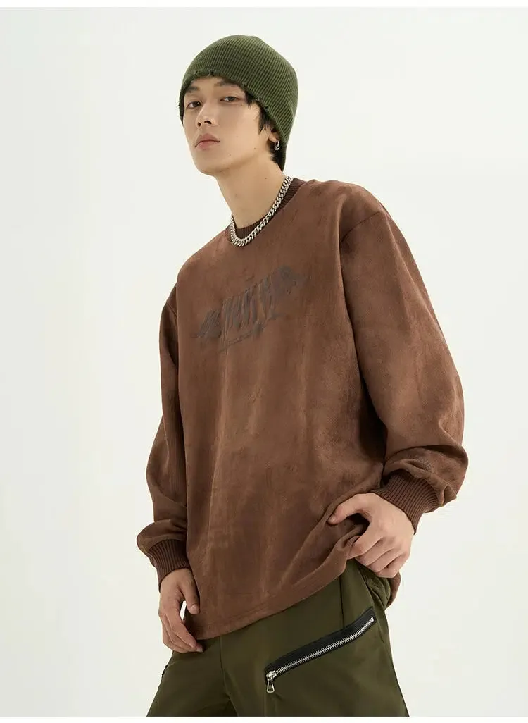 Casual Suede Crew Neck Sweatshirt