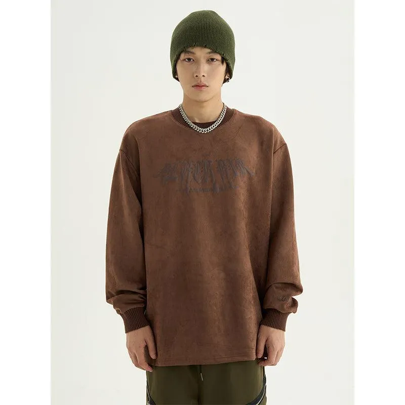 Casual Suede Crew Neck Sweatshirt