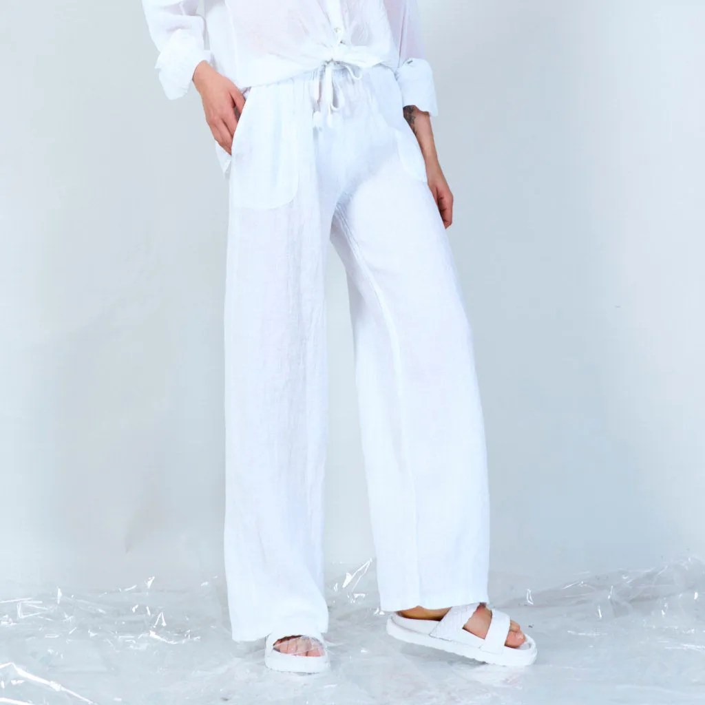 Comfortable linen blend drawstring pants wholesale