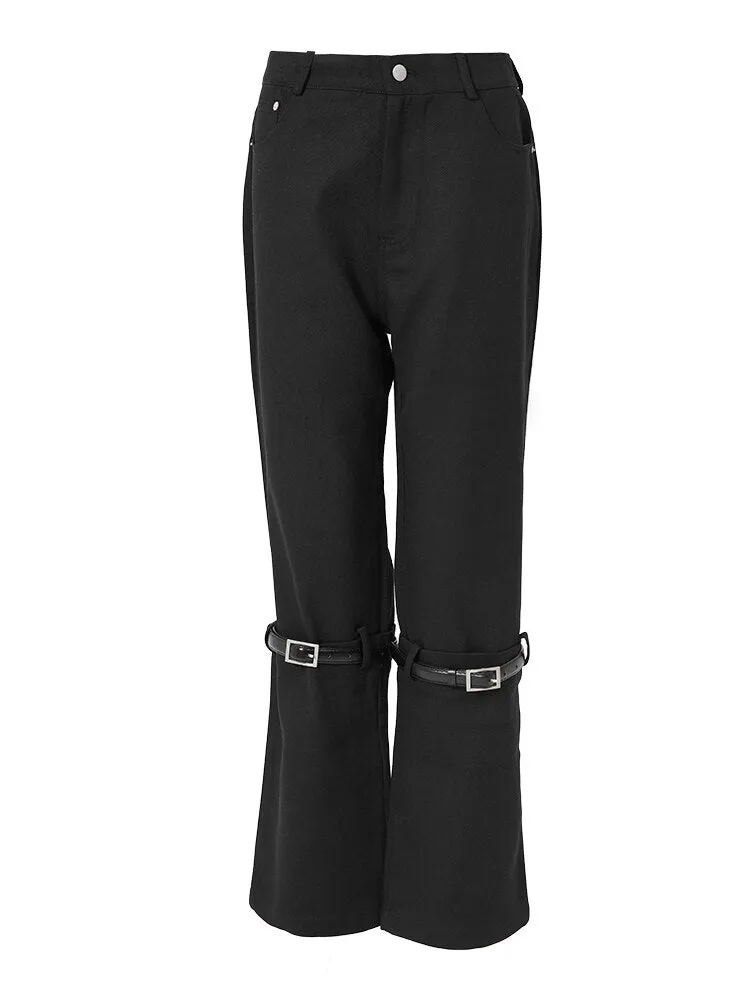 Creative Belted-Leg Design Pants