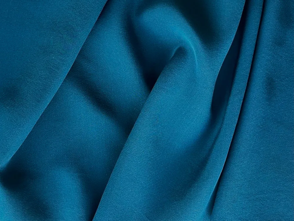 Deep Ocean Teal Blue Silk Crepe de Chine