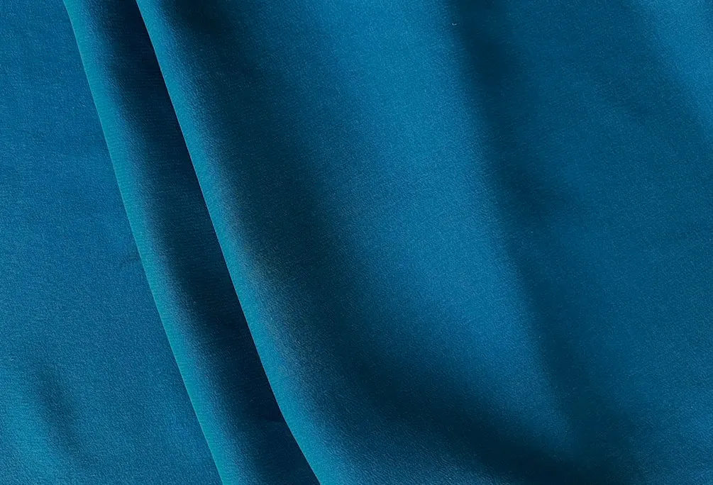 Deep Ocean Teal Blue Silk Crepe de Chine