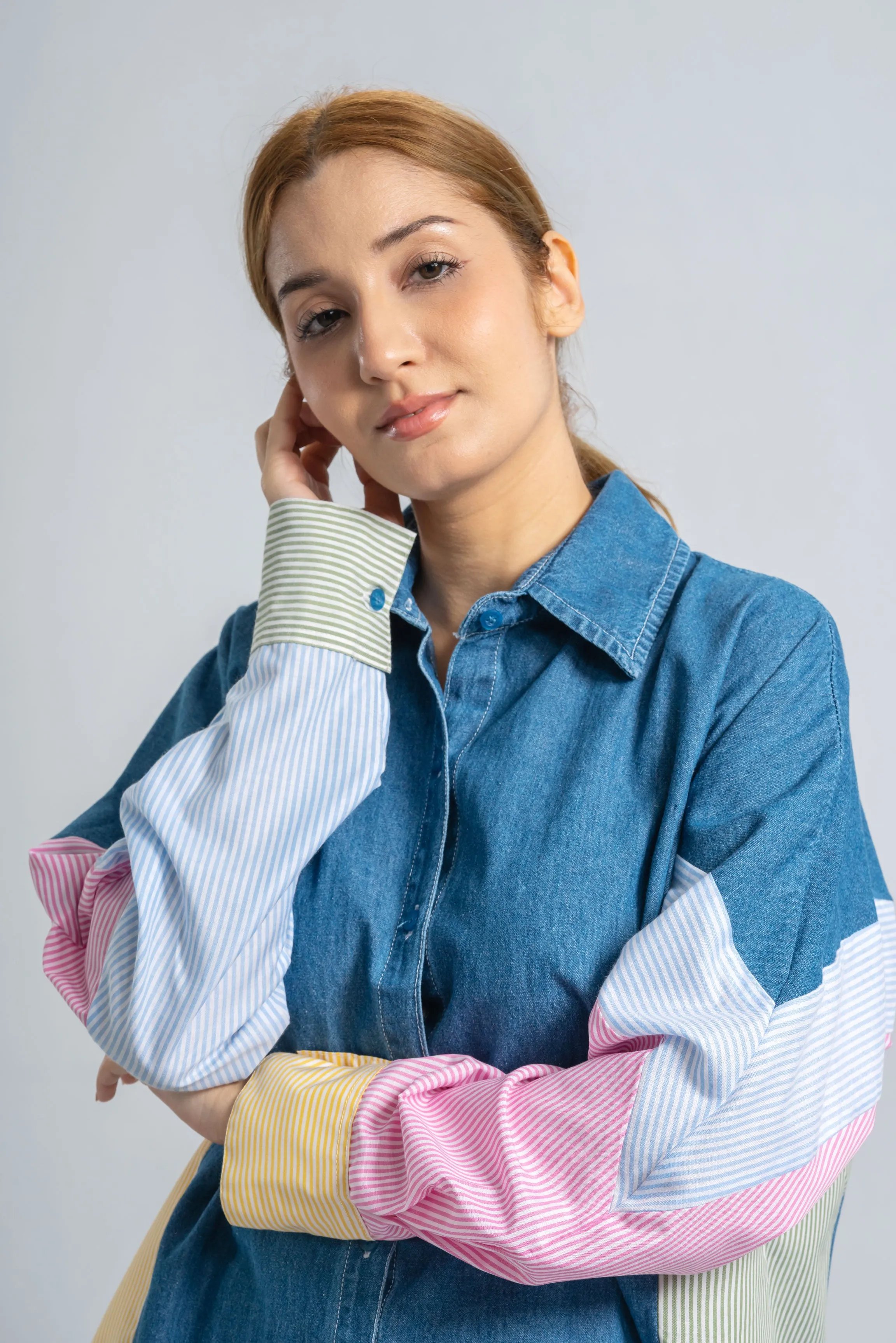 Denim Shirt With Colored Sleeves