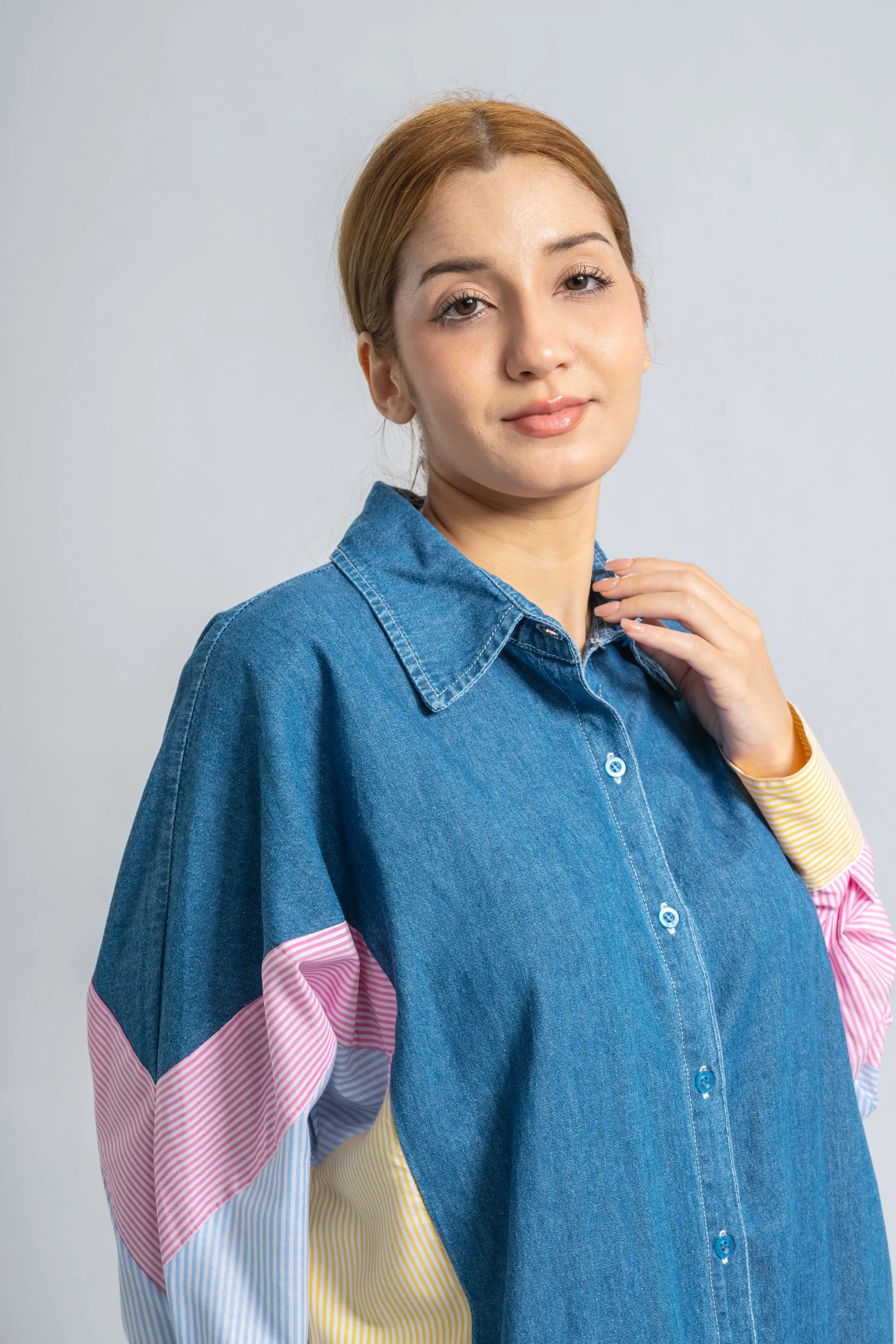 Denim Shirt With Colored Sleeves