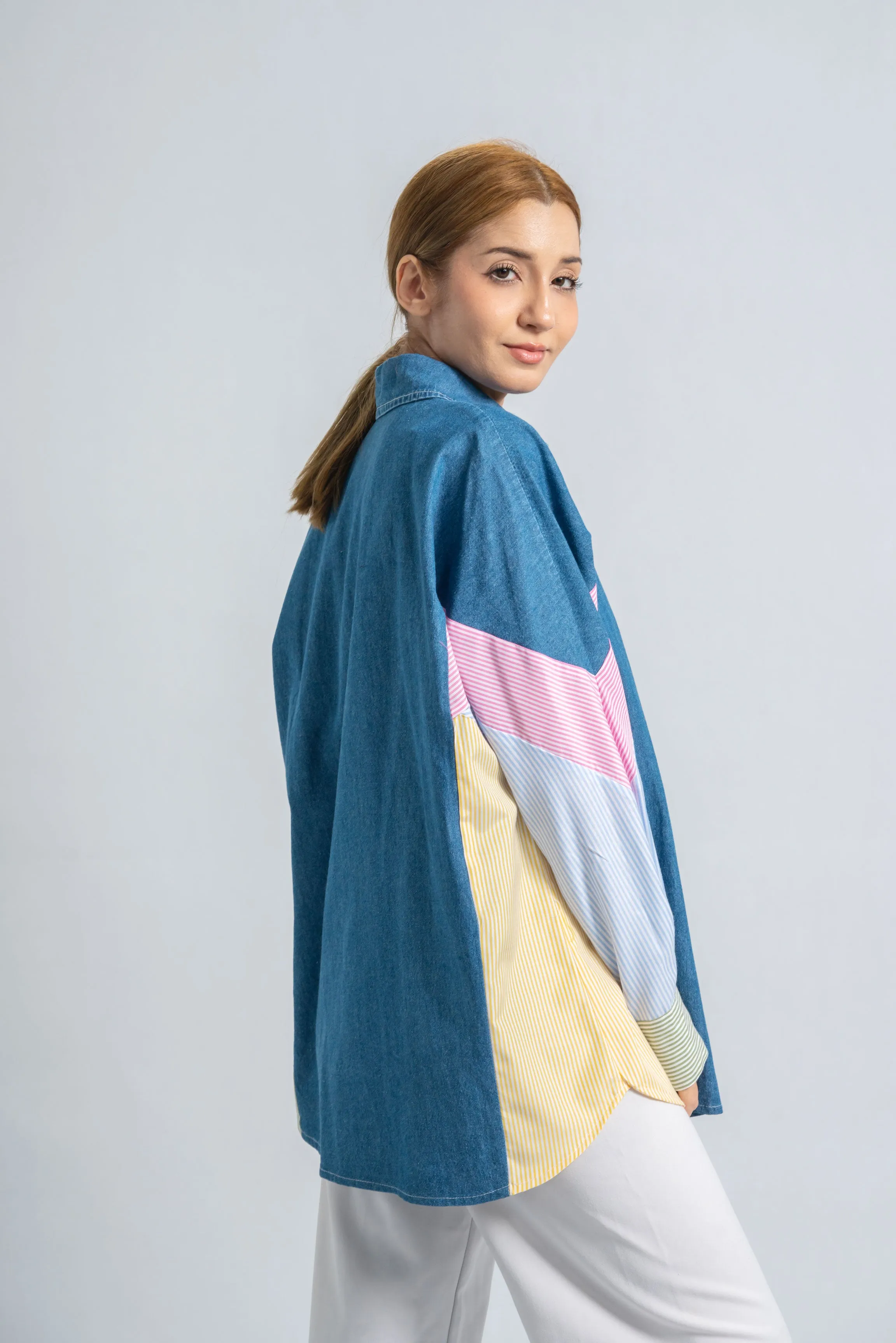 Denim Shirt With Colored Sleeves