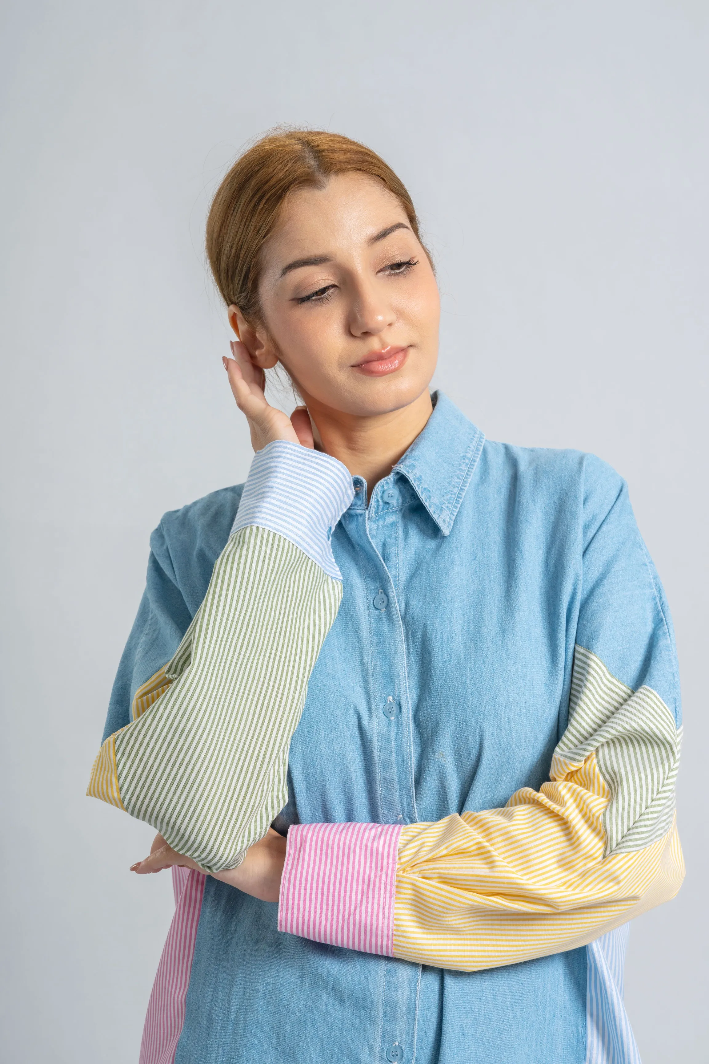 Denim Shirt With Colored Sleeves