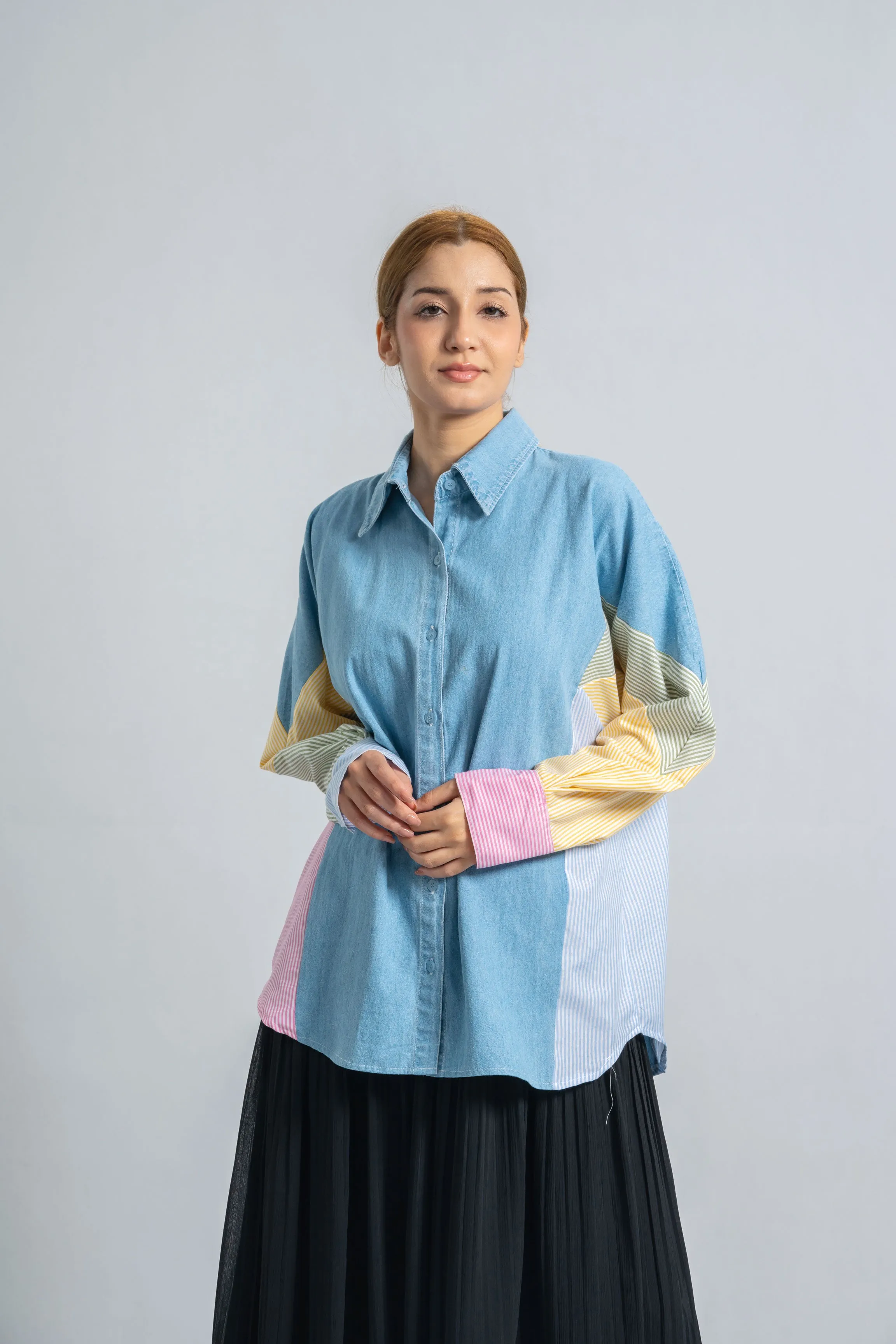 Denim Shirt With Colored Sleeves