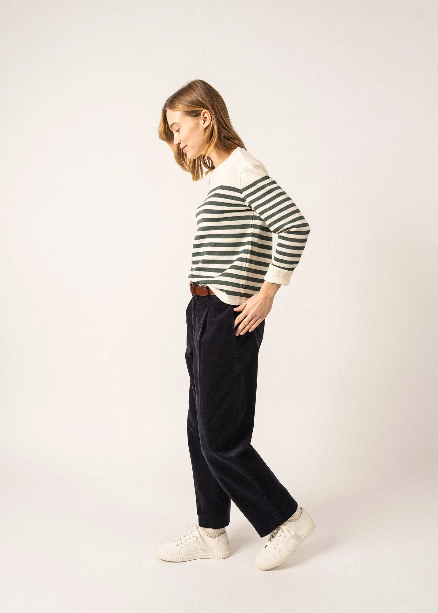 Ecrins Striped Jumper - in soft wool (ECUME/VEGETAL)