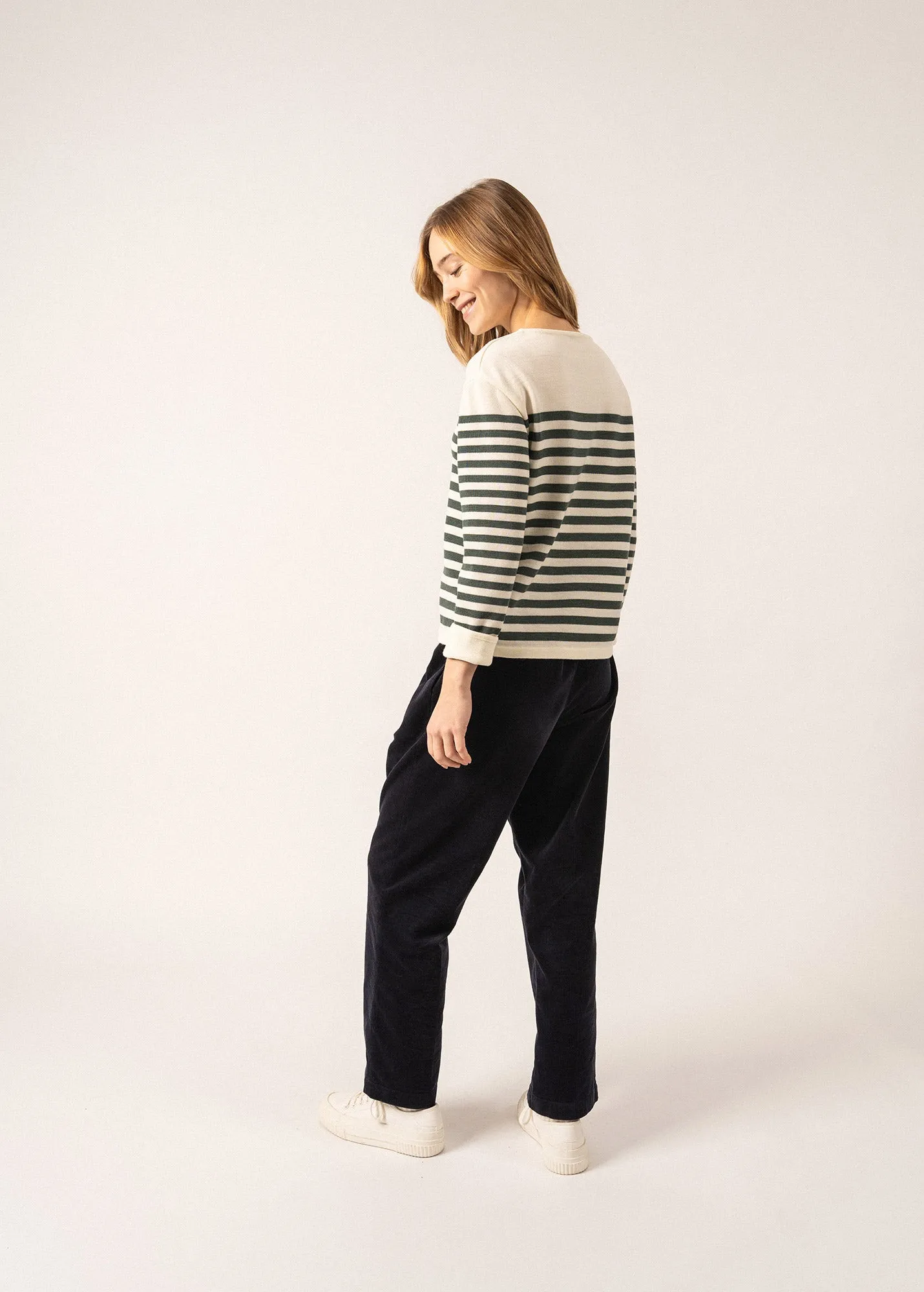 Ecrins Striped Jumper - in soft wool (ECUME/VEGETAL)