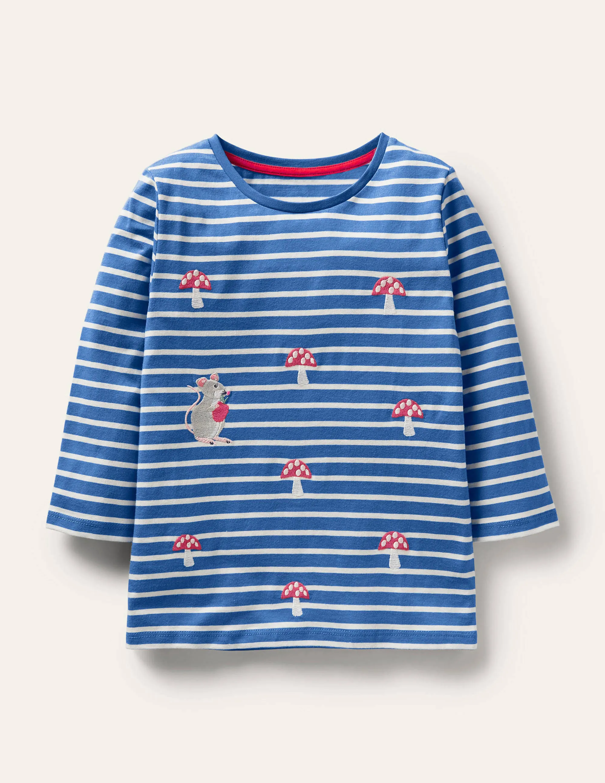 Embroidered Stripy T-shirt-Elizabethan Blue/Ivory Mouse