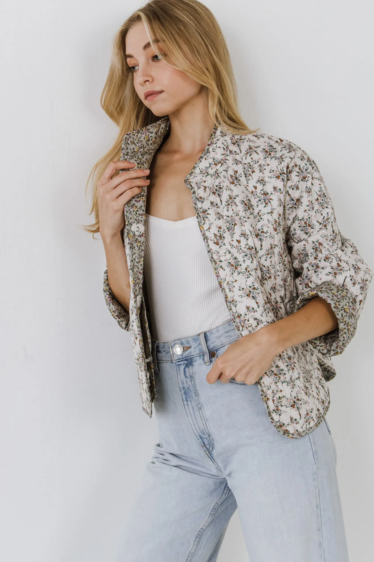 Floral Contrast Quilted Jacket