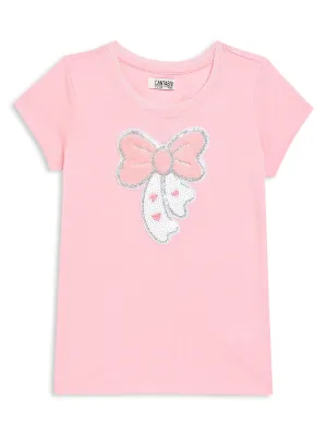 Girls Casual Pink Half Sleeves  T-Shirt