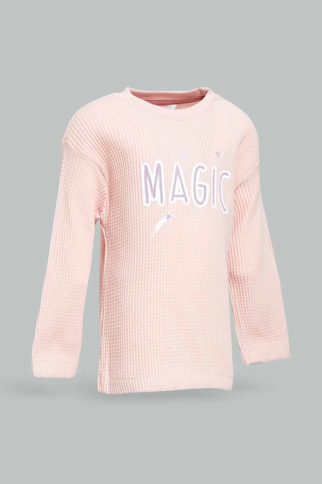 Girls Pink Knit Waffle Pullover