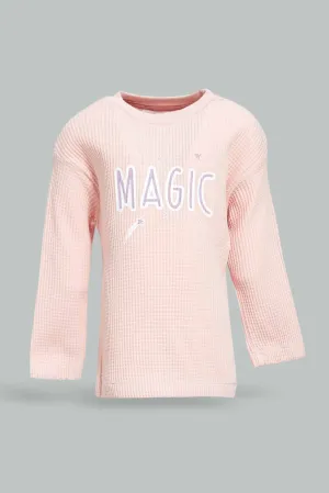 Girls Pink Knit Waffle Pullover