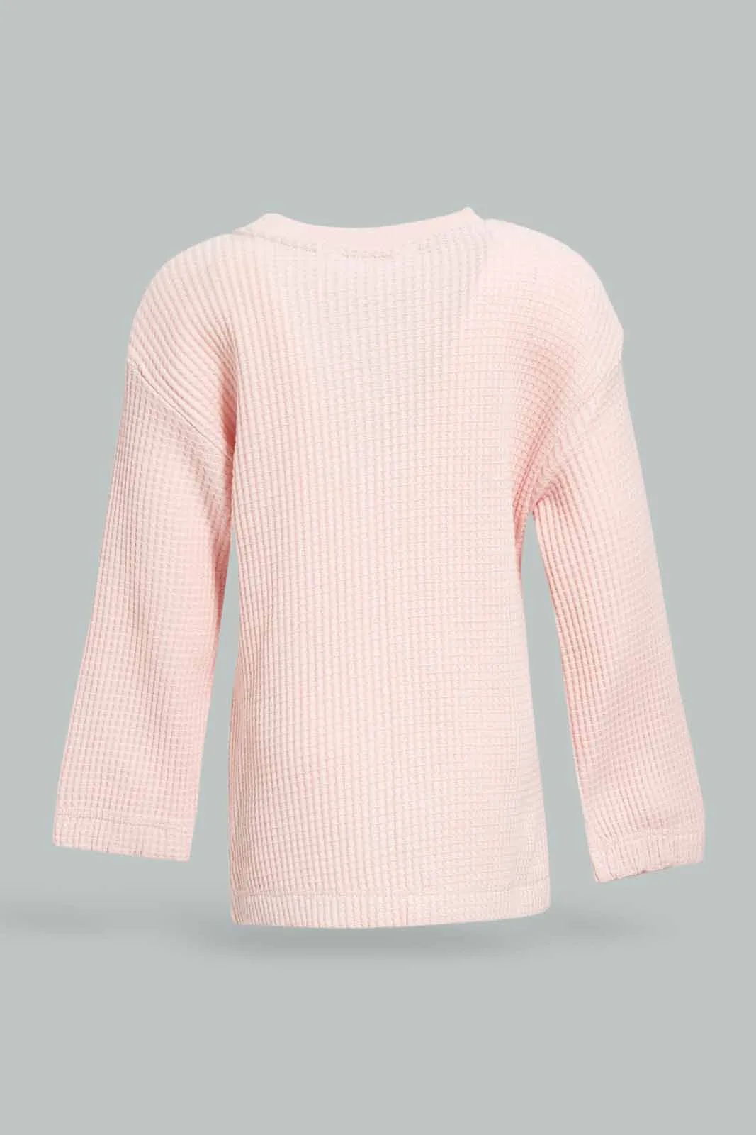 Girls Pink Knit Waffle Pullover