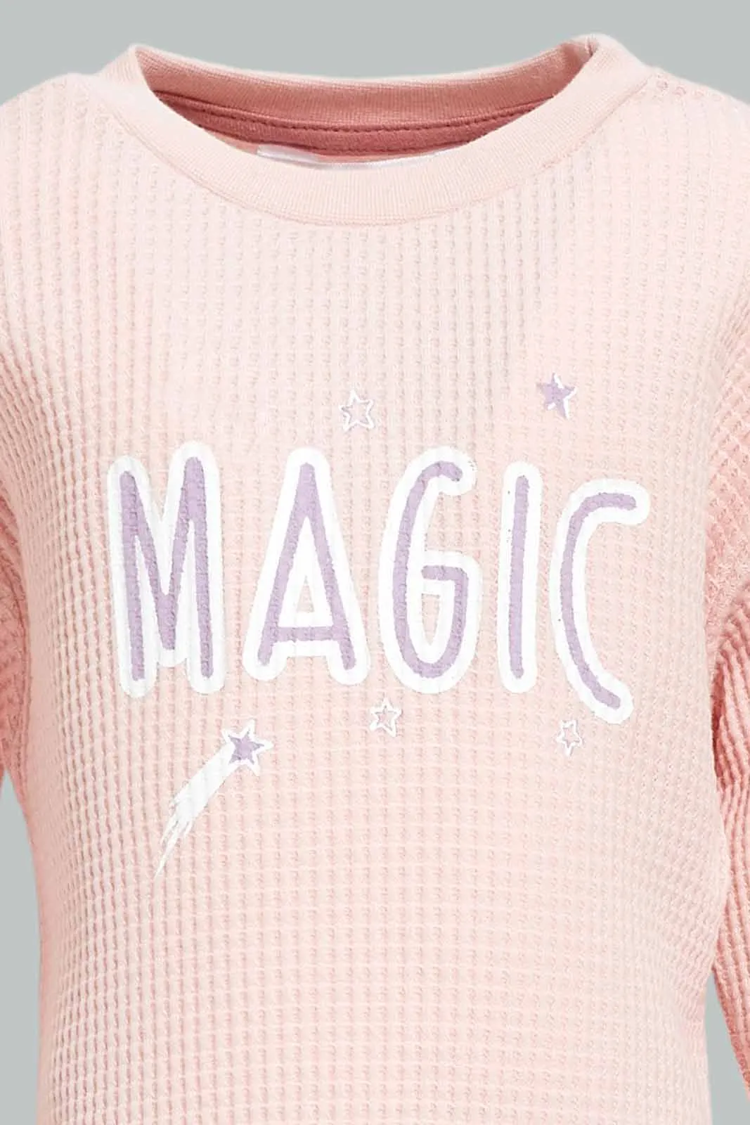 Girls Pink Knit Waffle Pullover