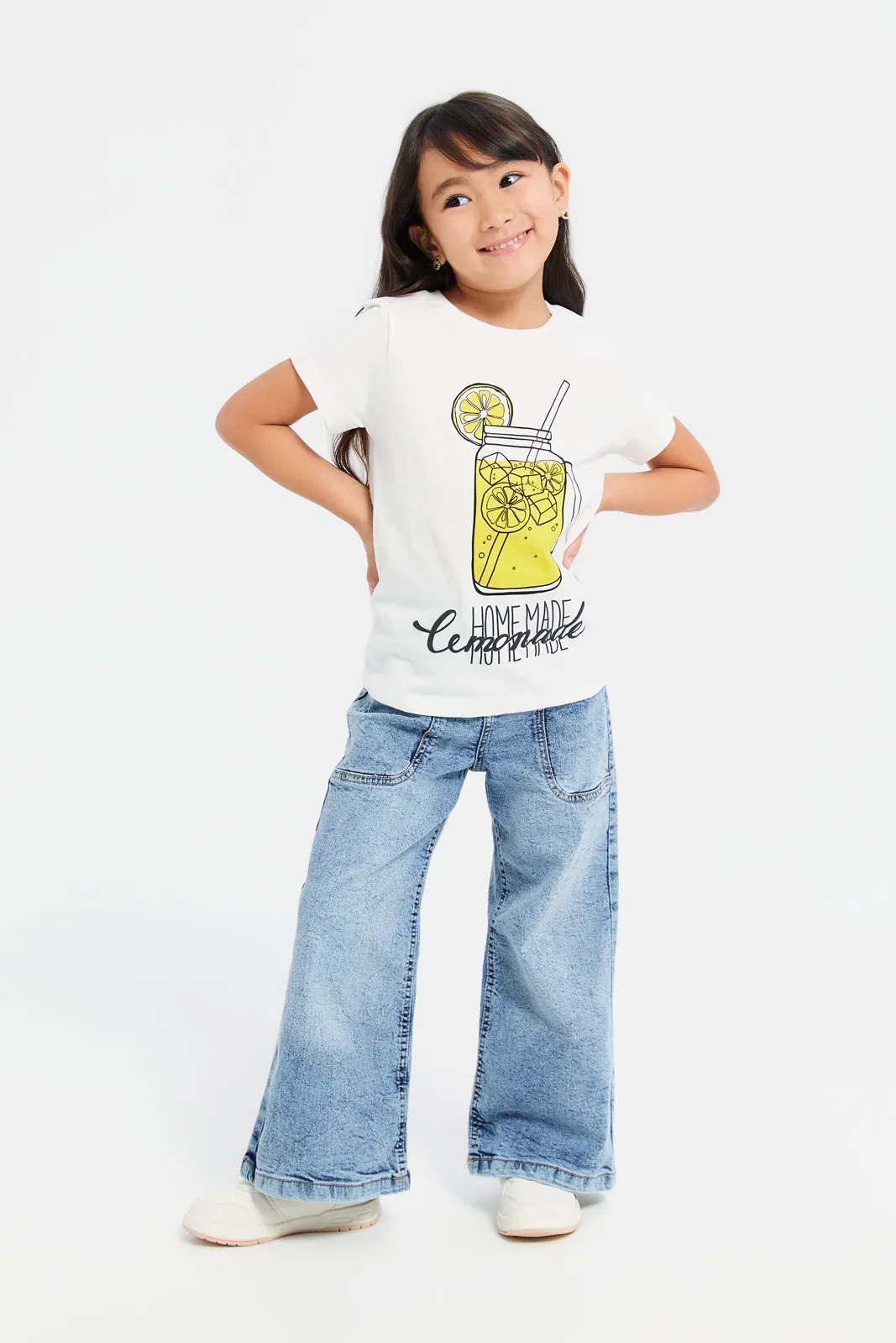 Girls White Lemonade Print T-Shirt