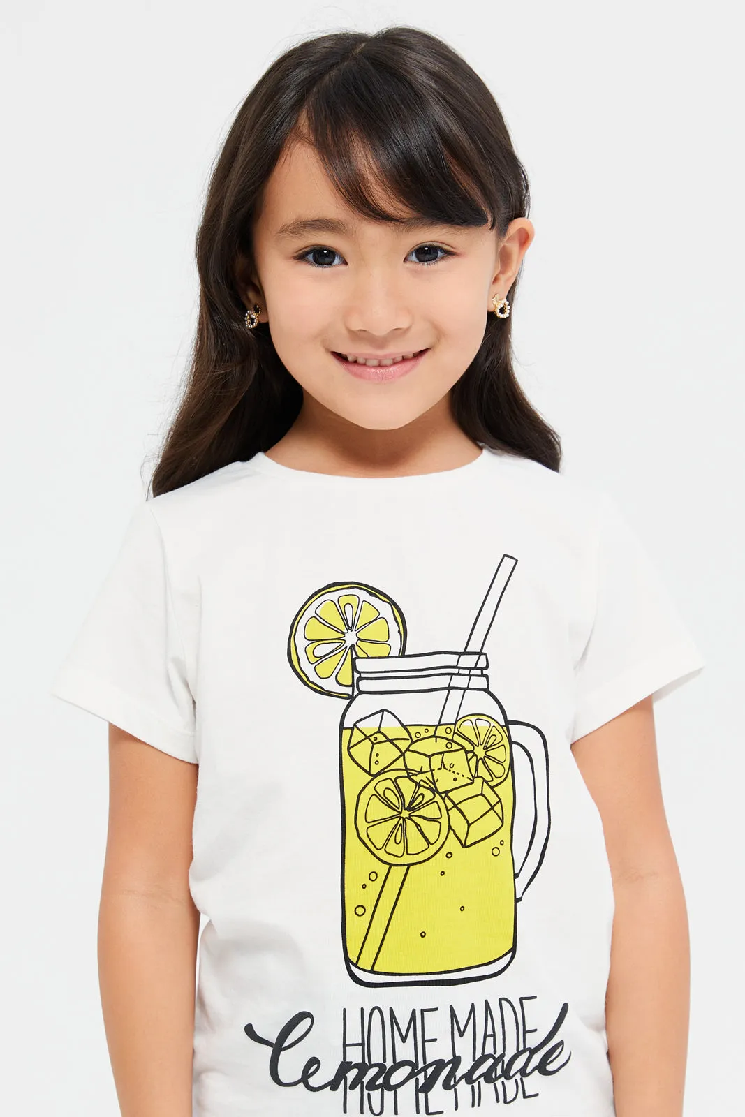 Girls White Lemonade Print T-Shirt