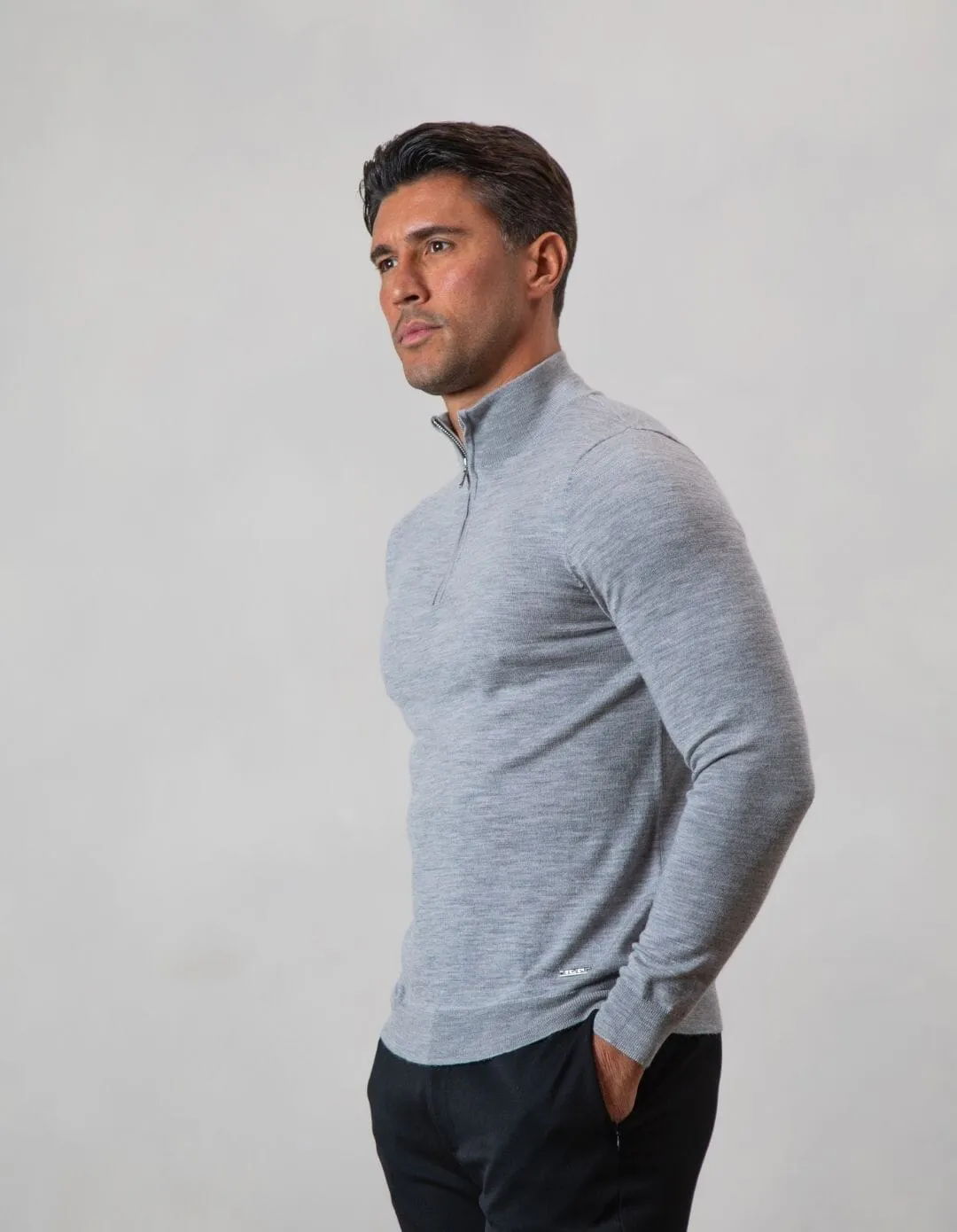 Grey 1/4 Zip Funnel Neck Knit