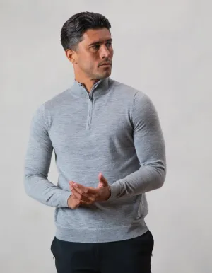 Grey 1/4 Zip Funnel Neck Knit