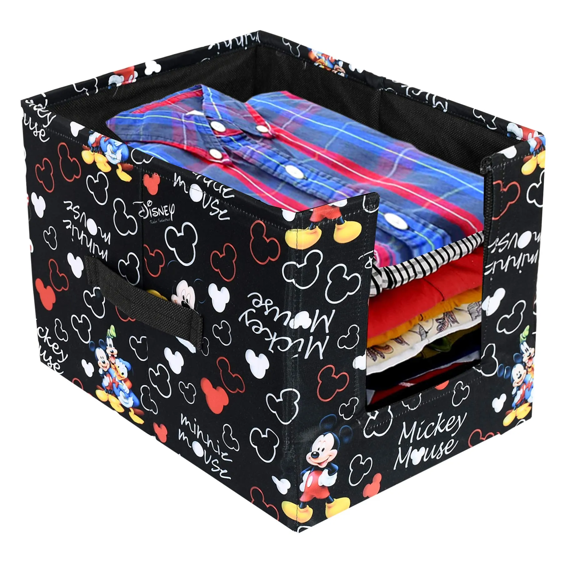 Heart Home Disney Mickey Print Non-Woven Shirt Stacker Closet Organizer - Shirts and Clothing Organizer With Handle (Black)-HHEART16068