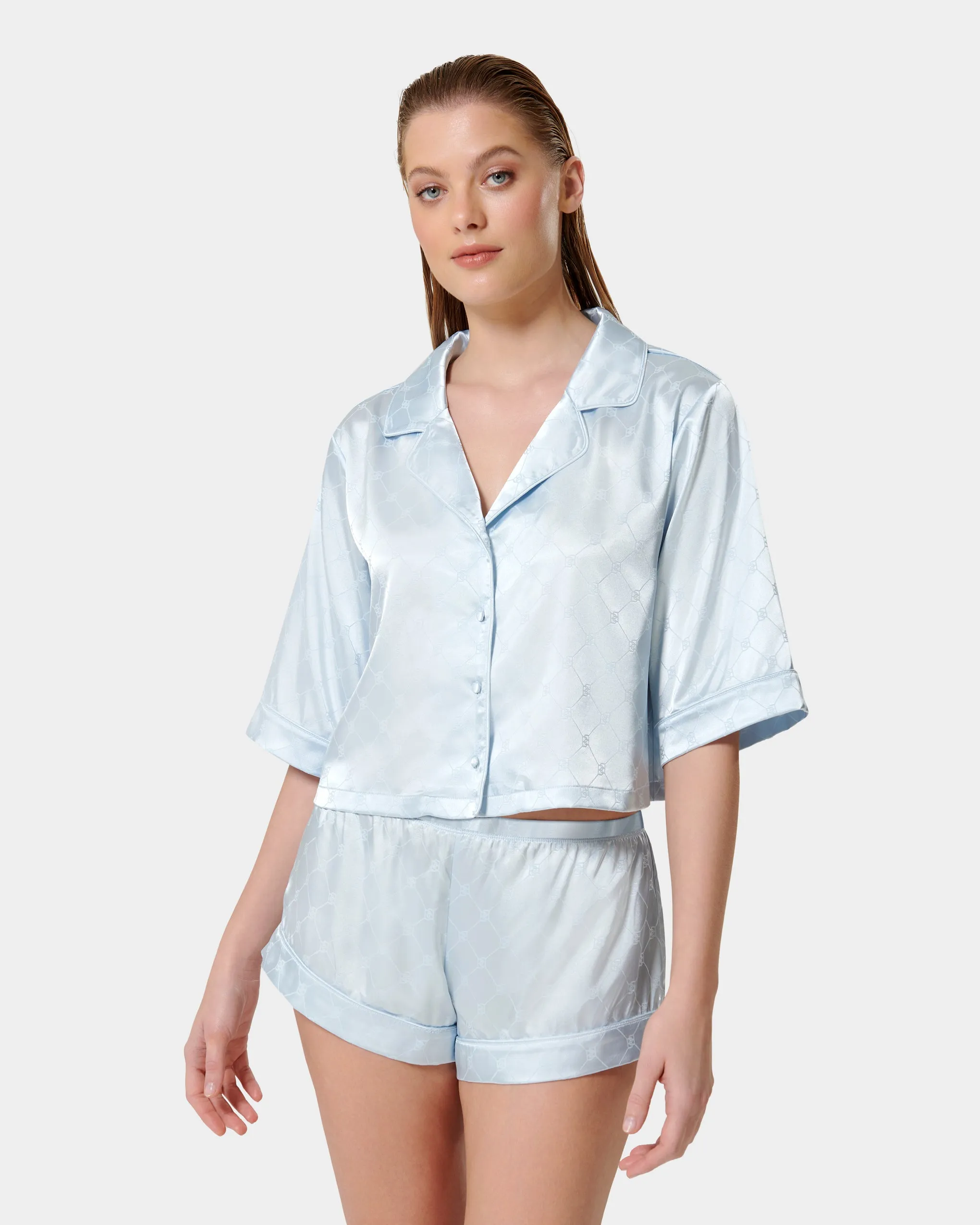 Helene Luxury Satin Short Pyjama Set Ice Water Blue