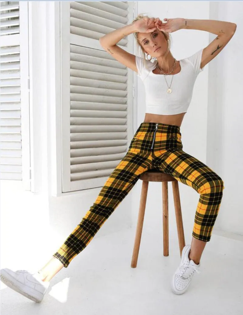 High Waist Check Pants