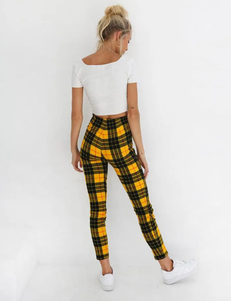 High Waist Check Pants