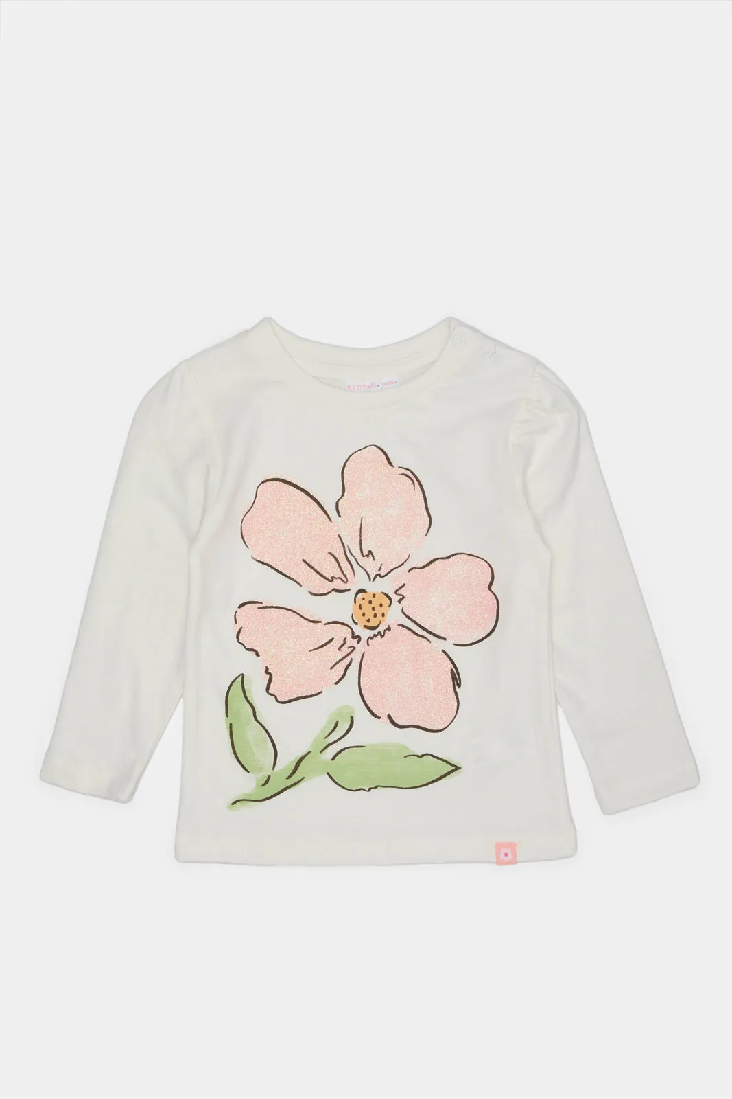 Infant Girls Ivory Flower Printed T-Shirt