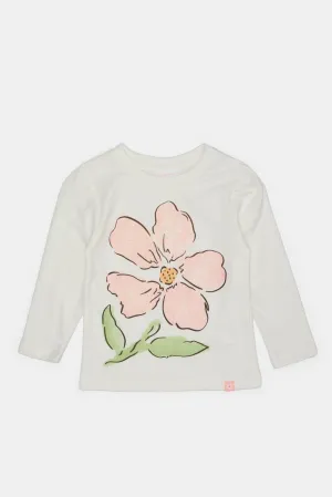 Infant Girls Ivory Flower Printed T-Shirt