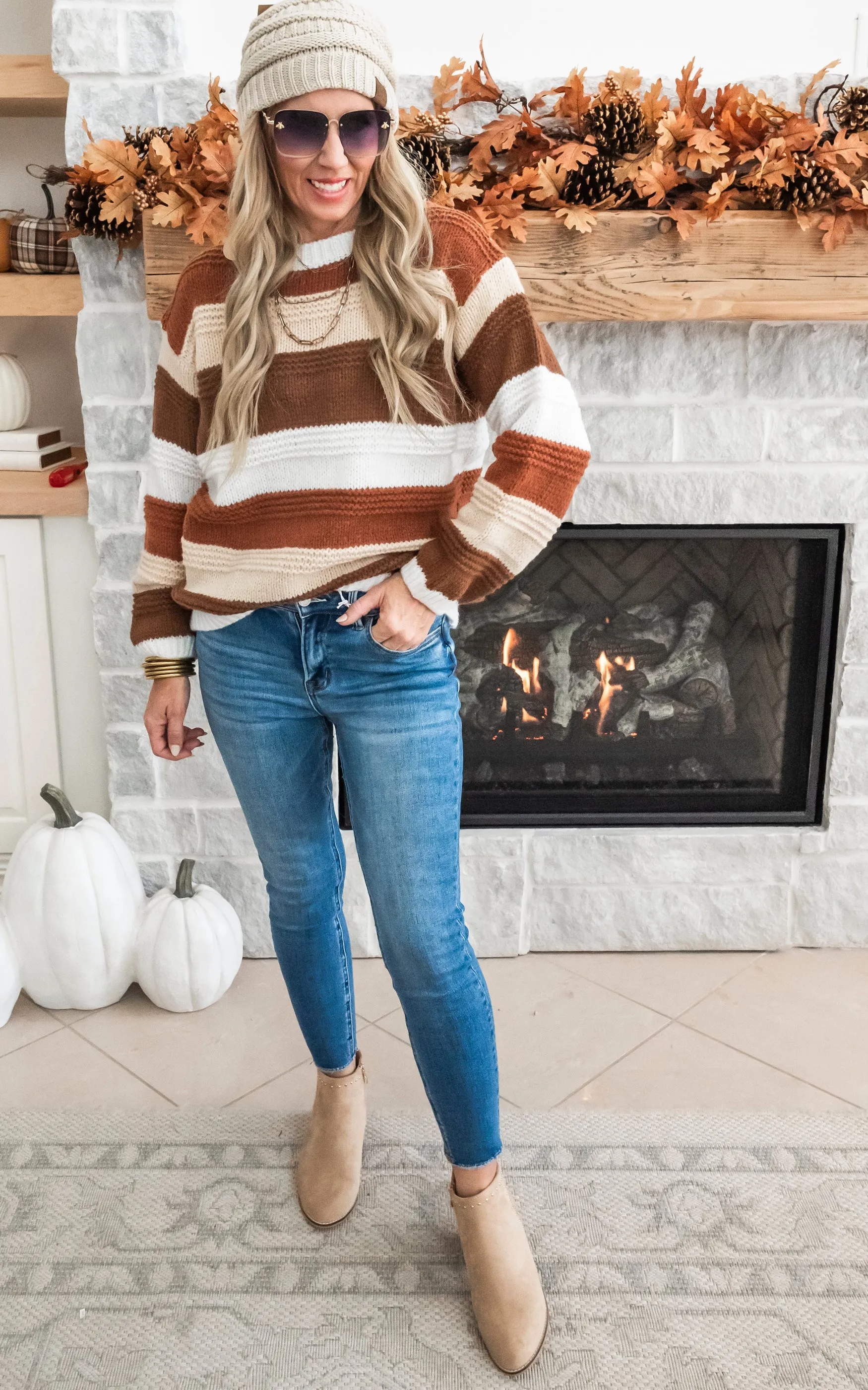 Just A Thought Fall Striped Colorblock Sweater RUST  (ONCE GONE its Gone)