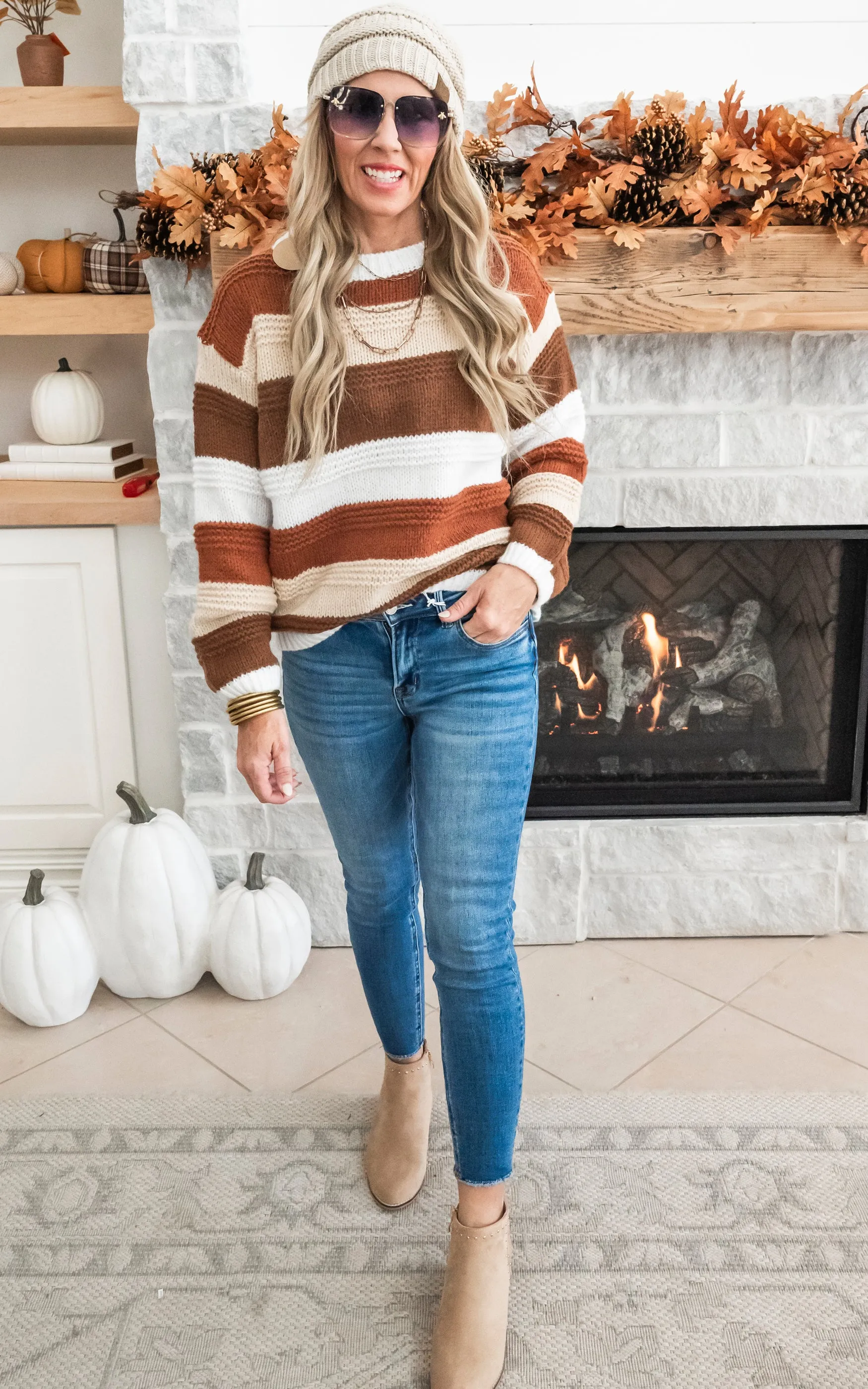 Just A Thought Fall Striped Colorblock Sweater RUST  (ONCE GONE its Gone)