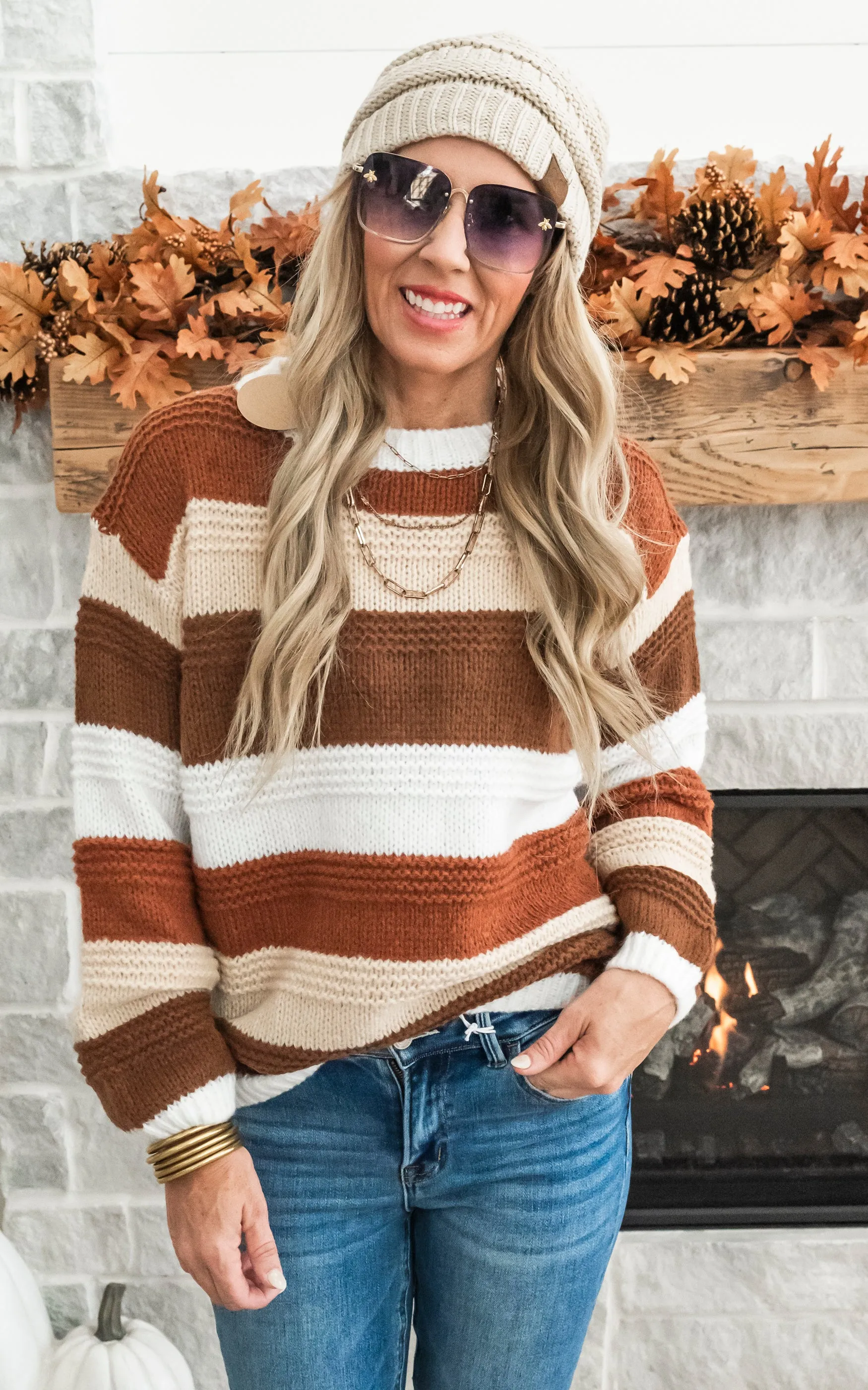 Just A Thought Fall Striped Colorblock Sweater RUST  (ONCE GONE its Gone)