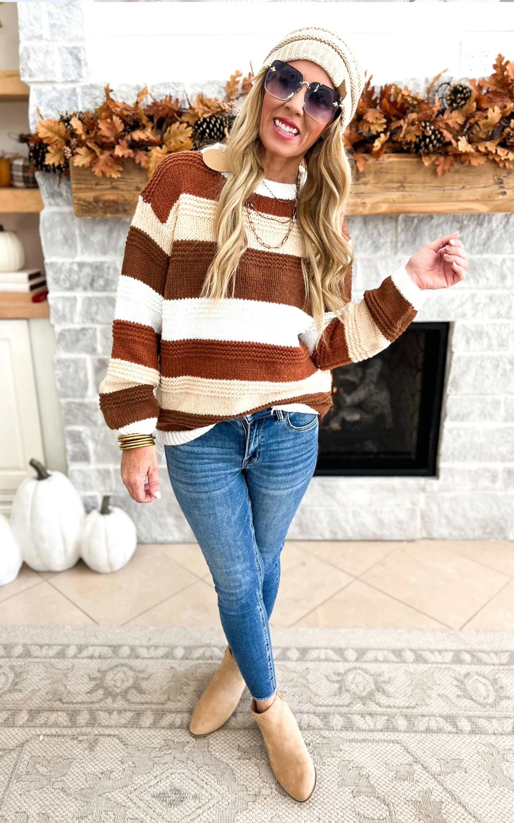 Just A Thought Fall Striped Colorblock Sweater RUST  (ONCE GONE its Gone)