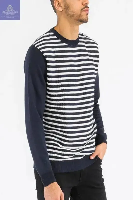 KNITTED ROUND NECK STRIPED SWEATER