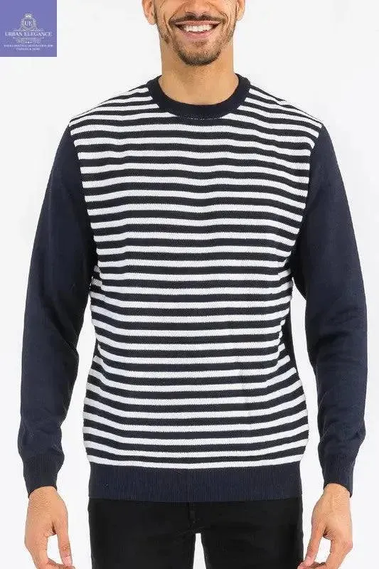 KNITTED ROUND NECK STRIPED SWEATER