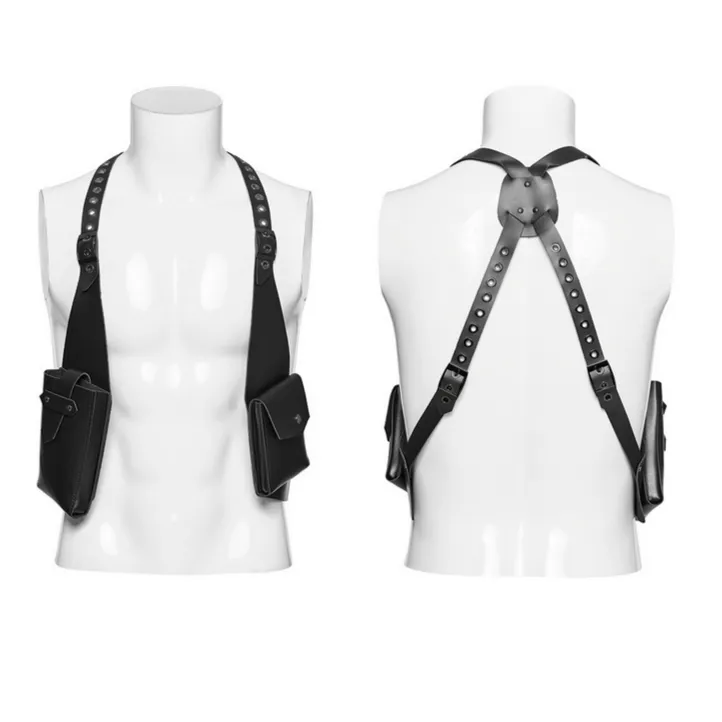 Leather Harness Chest Rig with Utility Pouches