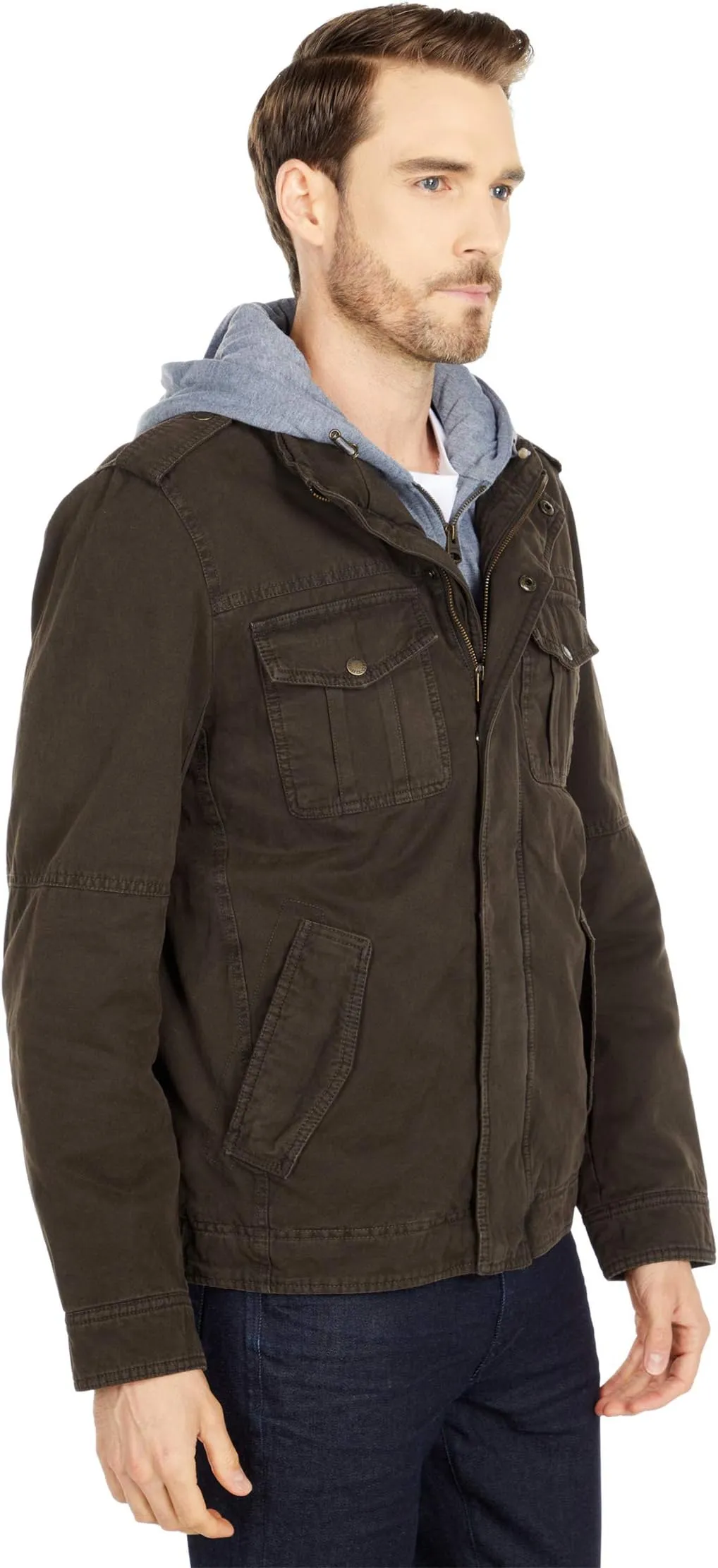 Levi's Two-Pocket Hoodie with Zip Out Jersey Bib/Hood and Sherpa Lining, Dark Brown