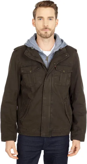 Levi's Two-Pocket Hoodie with Zip Out Jersey Bib/Hood and Sherpa Lining, Dark Brown