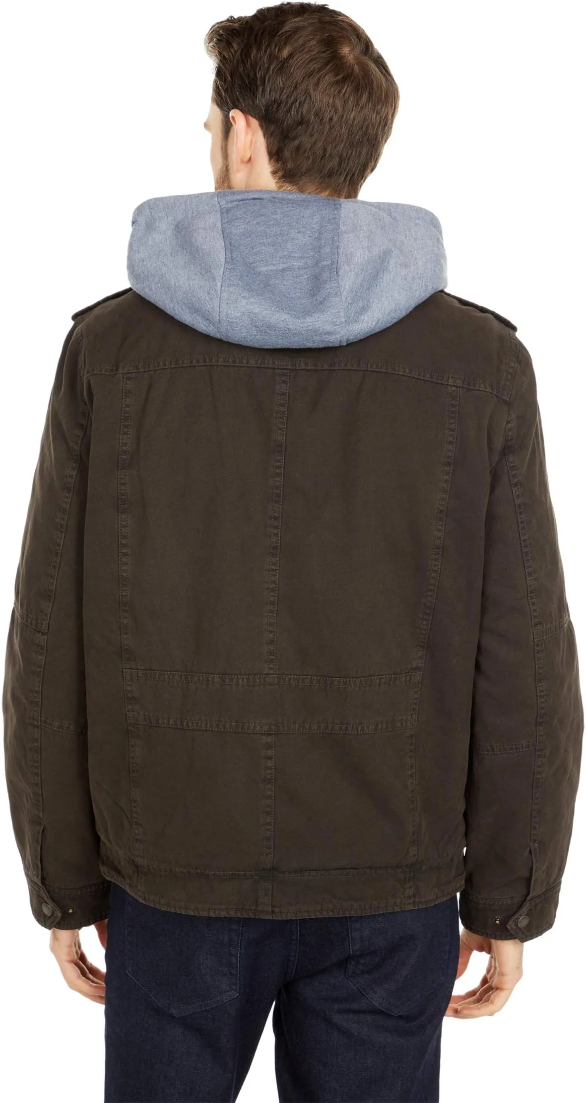 Levi's Two-Pocket Hoodie with Zip Out Jersey Bib/Hood and Sherpa Lining, Dark Brown